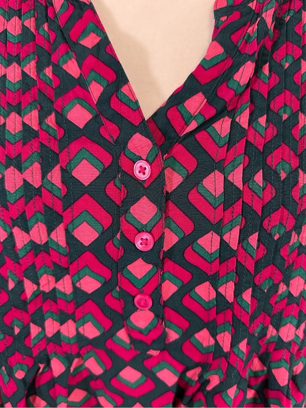 Terra & Sky Pink and Black Geometric Pintuck Tunic 2X - Picture 2 of 8